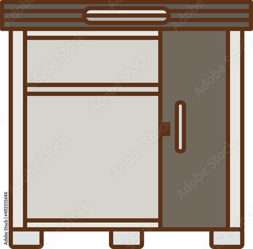 Illustration of sliding storage shed with doors open