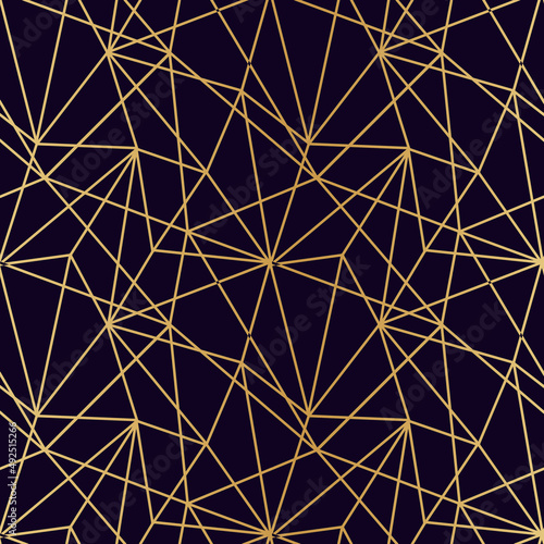 triangles mosaic of thin golden lines on a dark luxury background seamless pattern for wrapping paper textile