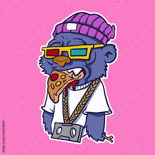 pizza rapper bear illustration