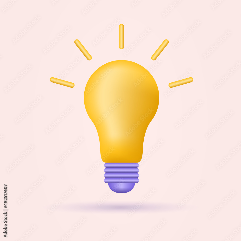 Light bulb 3d icon. Electric lamp, loghtbulb sign. Idea, creative innovation, inspiration, business solution symbol. Vector illustration. Light bulb 3d icon. Electric lamp, loghtbulb sign. Idea, creative innovation, inspiration, business solution symbol. Vector illustration.