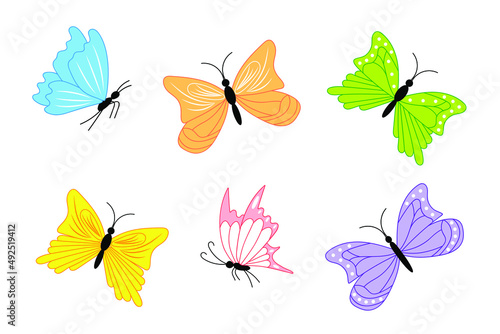 set of colored butterflies of six pieces