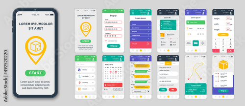 Set of UI, UX, GUI screens Delivery app flat design template for mobile apps, responsive website wireframes. Web design UI kit. Delivery Dashboard.