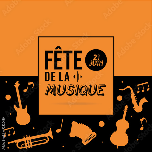 Fête de la musique - 21 Juin - Titre et illustrations autour de la musique, instruments