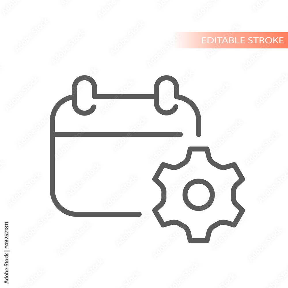 Calendar and gear line vector icon. Work planning outlined symbol. Calendar and gear line vector icon. Work planning outlined symbol.