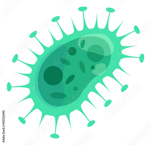 Cartoon virus cell. Green contagious infection microbe