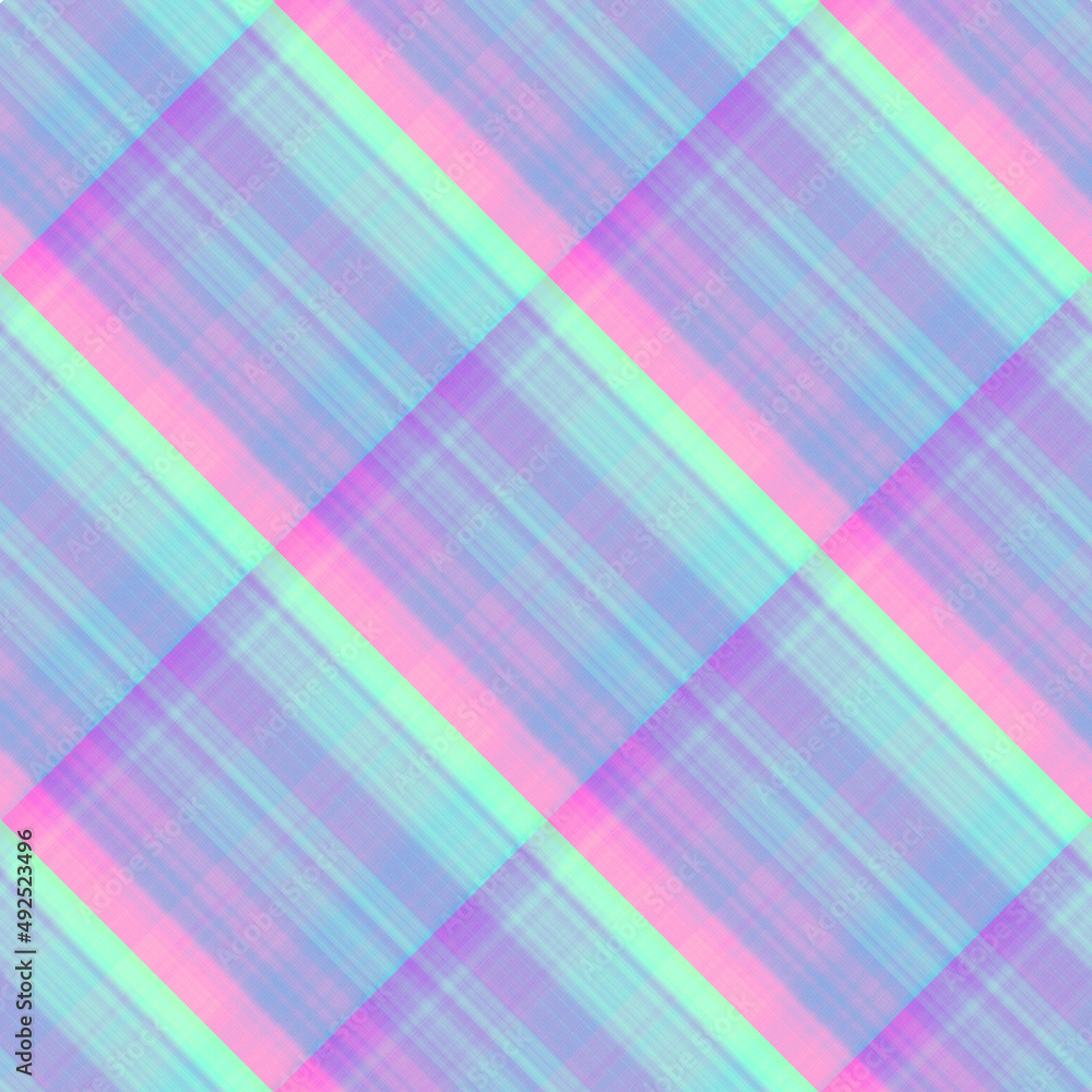 Diagonal neon rainbow plaid seamless pattern