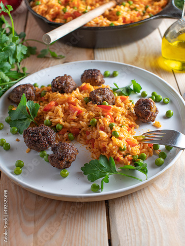 Serbian  rice with spicy meatballs. 