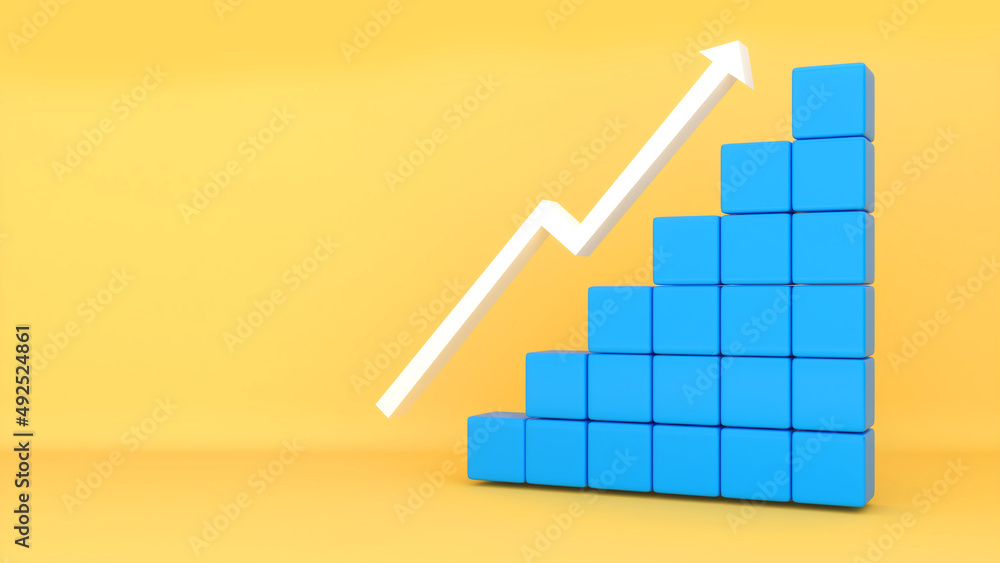 white arrow and blue box ladder illustration on yellow background,financial business,3d rendering white arrow and blue box ladder illustration on yellow background,financial business,3d rendering