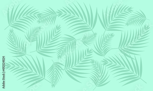 Tropical palm leaves background. Pale green floral pattern.