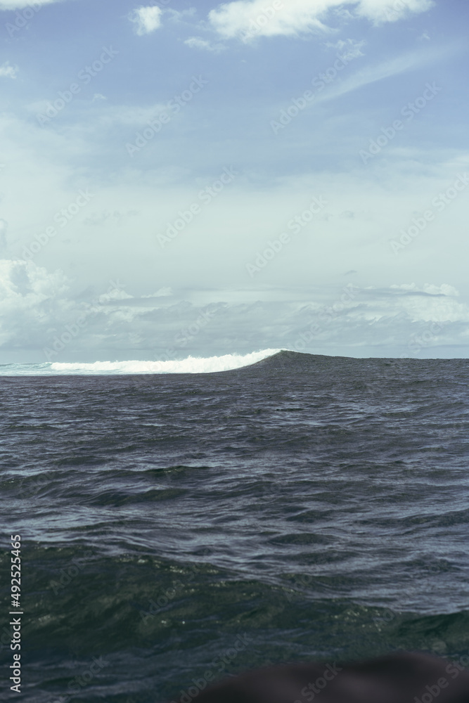Naklejka premium Wave in the ocean, ocean and sky background.
