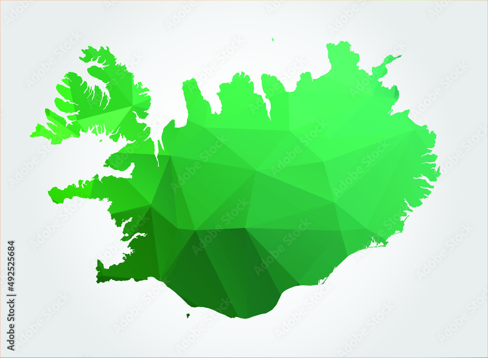Iceland Map Green Color on white background polygonal Iceland Map Green Color on white background polygonal