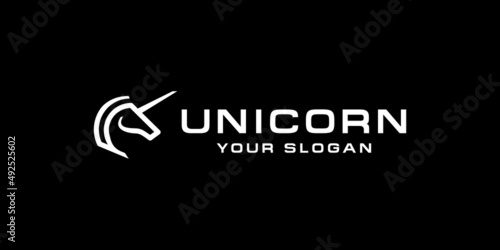 unicorn logo design icon Vector in luxury style. pegasus horse with long horn symbolize mythological creature unicorn icon design.