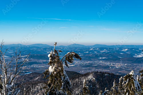 Bild auf Leinwand Zilina city with Moravskoslezske Beskydy mountains on the background