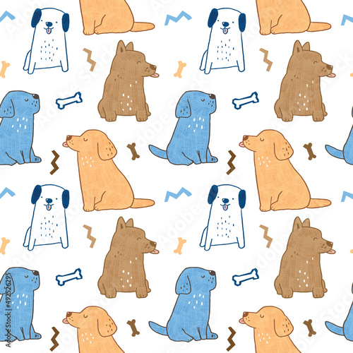 Seamless Pattern with Cartoon Dog Design on White Background