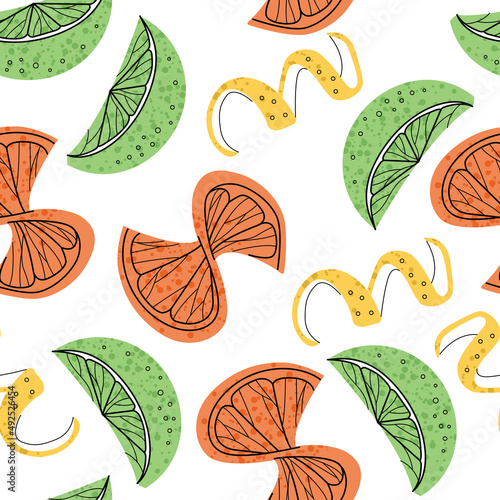 Seamless pattern - fruit flat illustration. Cocktail garnish. Vector illustration of citrus