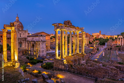Nightfall At The Roman Forum In Rome, Italy