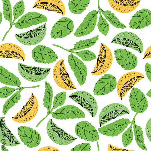 Seamless pattern - fruit flat illustration. Cocktail garnish. Vector illustration of citrus