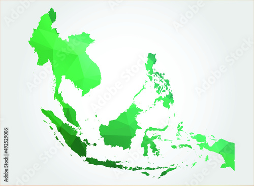 southeast asia Map Green Color on white background polygonal