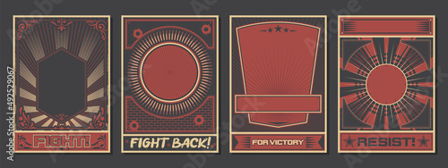 Obraz na plátne Retro Propaganda Posters Style Background Set, Black Red White Templates