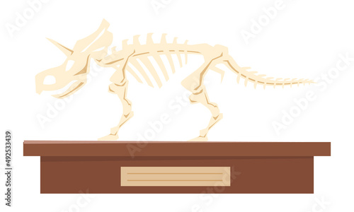 Dinosaur fossil skeleton semi flat color vector object. Exhibit component. Full sized item on white. Dinosaur museum simple cartoon style illustration for web graphic design and animation