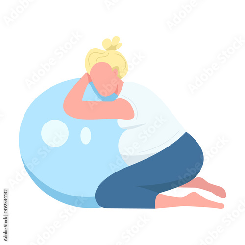 Expecting mother training with ball semi flat color vector character. Full body person on white. Exercises for back pain simple cartoon style illustration for web graphic design and animation