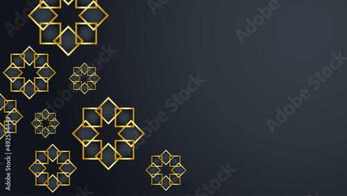 Beautiful ramadan kareem blue and gold banner design. Realistic 3D Ramadan Kareem background. Blue gold moon and abstract luxury islamic elements background