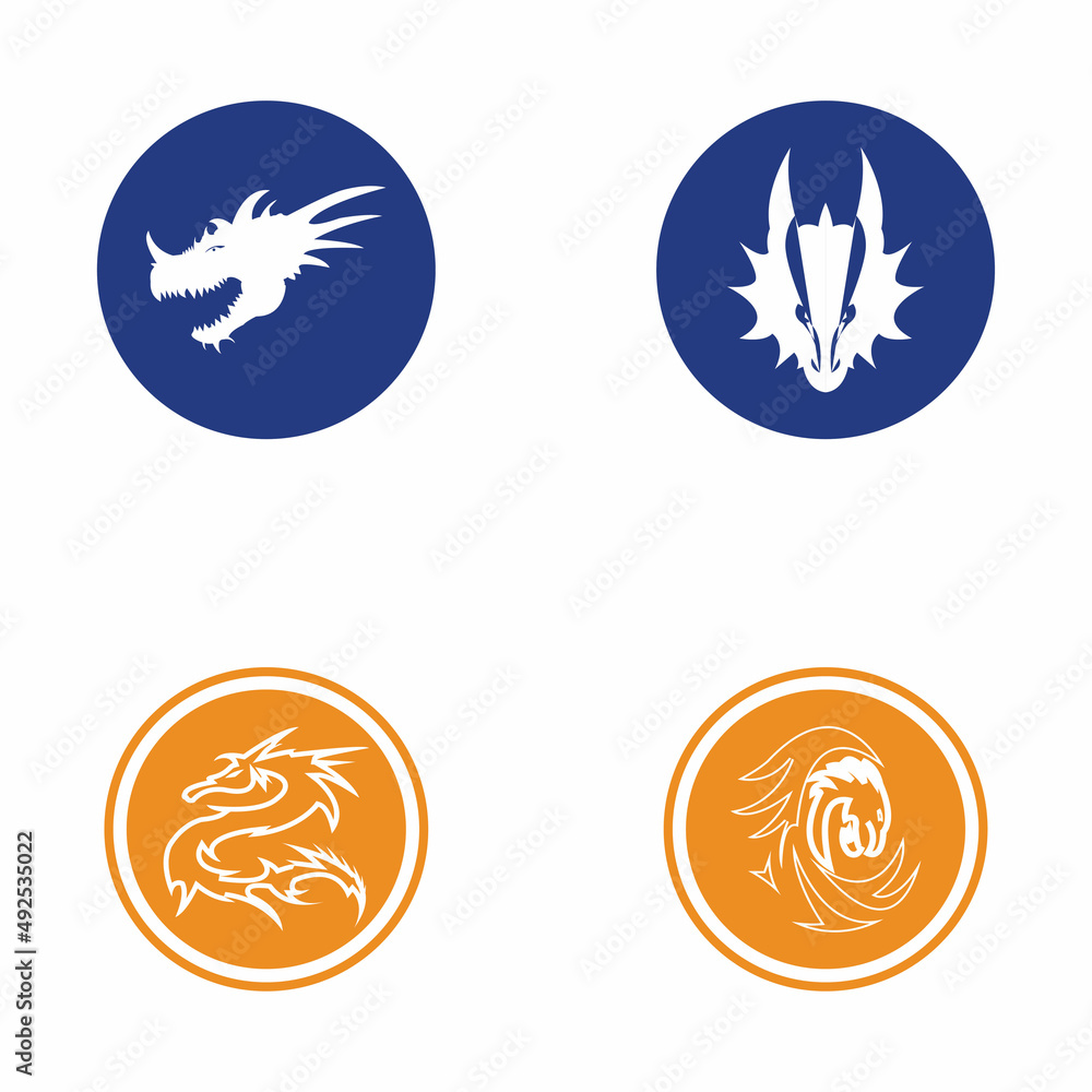Dragon logo circle background vector icon illustration design template Dragon logo circle background vector icon illustration design template