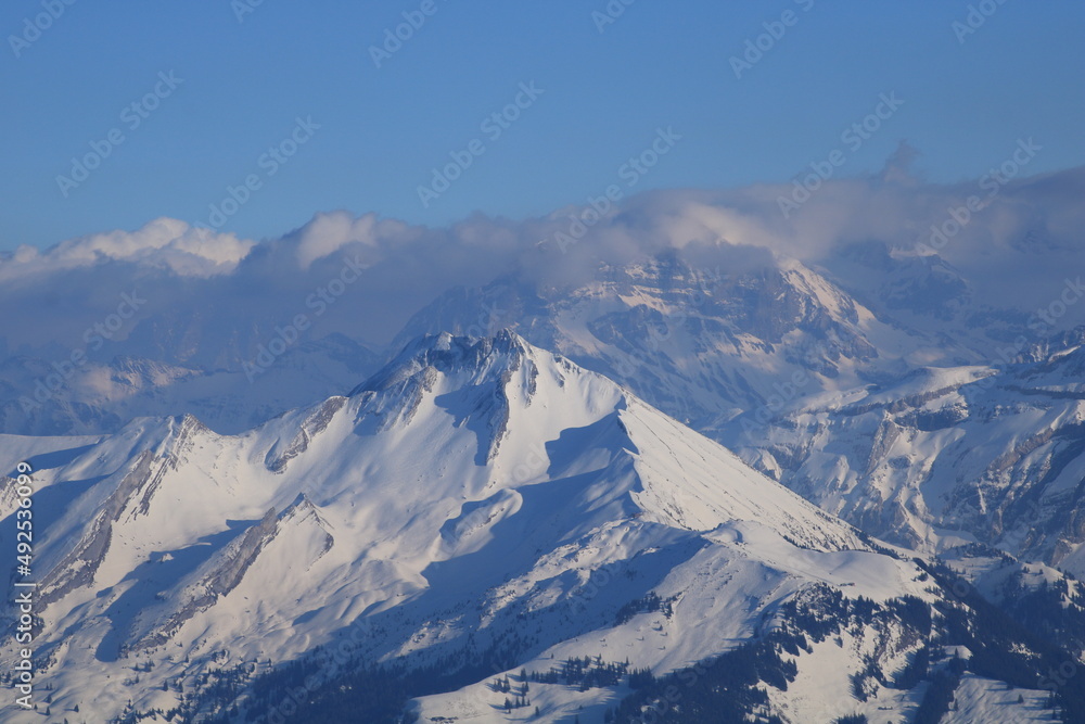 Snow covered peaks seen from Mount Pilatus.
