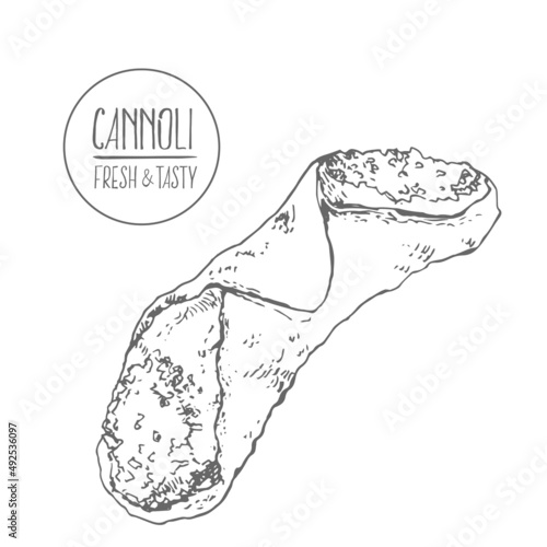 Hand drawn vector sicily cannoli illustration pastry