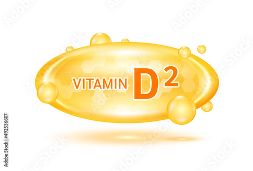 Vitamin D2 and minerals complex. Glossy vitamins pills capsules. Pill, Healthy food supplement. Medical scientific and healthcare concept. Isolated on white background 3D Vector EPS10.