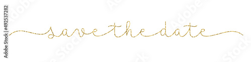 SAVE THE DATE gold glitter vector monoline calligraphy banner with swashes