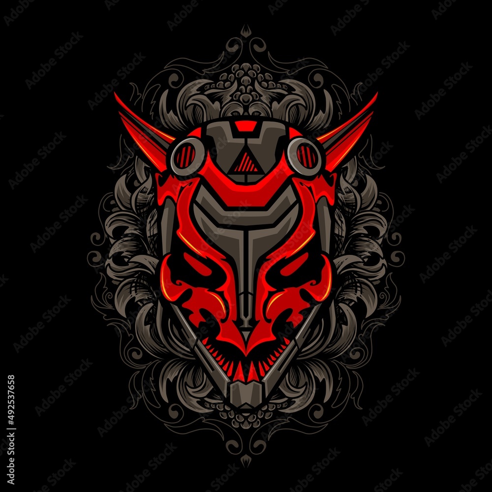 Mystical fantasy oni head vector illustration Mystical fantasy oni head vector illustration