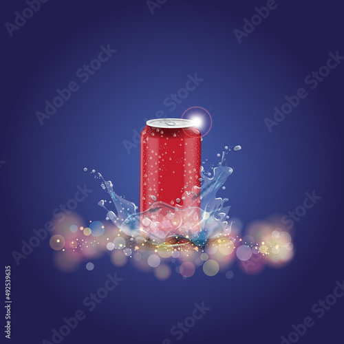 Energy drink jar with water splash on 3d scene