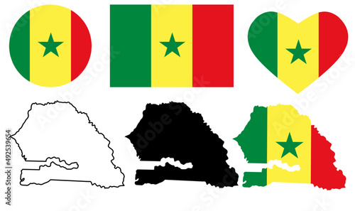 senegal map flag icon set isolated on white background