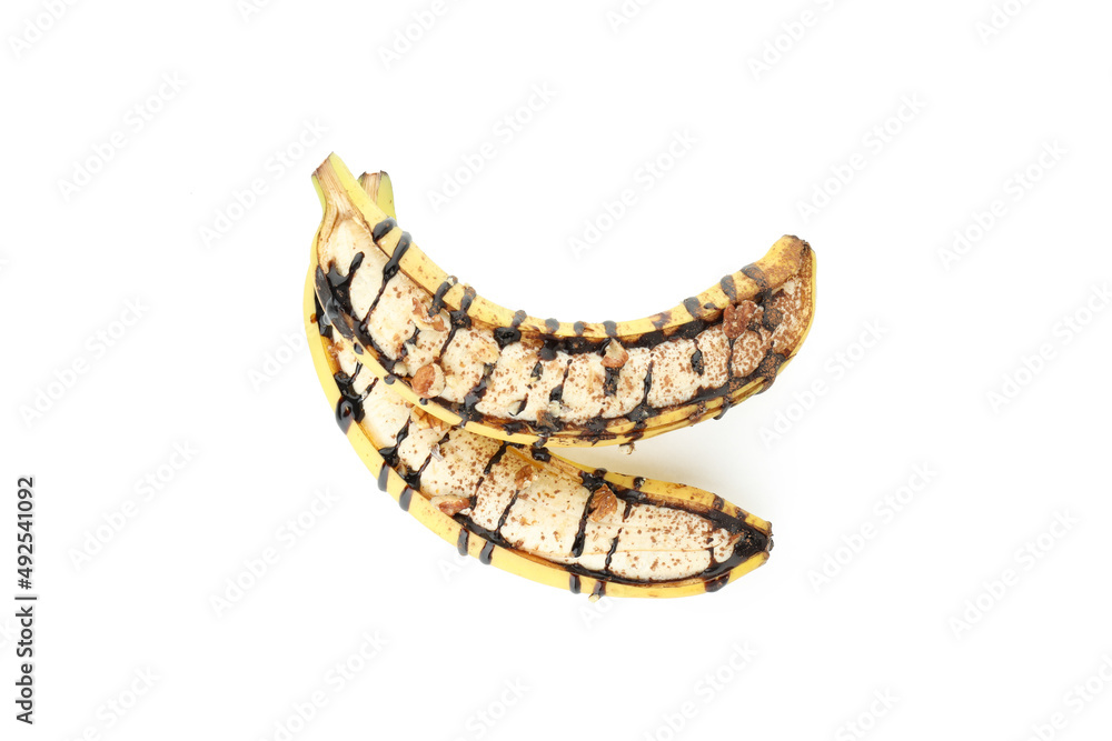 Concept of tasty food with delicious banana dessert Concept of tasty food with delicious banana dessert