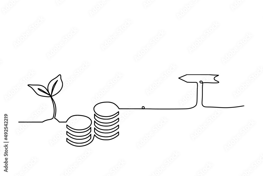 Abstract coins with direction as continuous lines drawing on white background. Vector