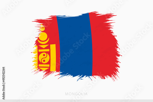 Grunge flag of Mongolia, vector abstract grunge brushed flag of Mongolia. photo