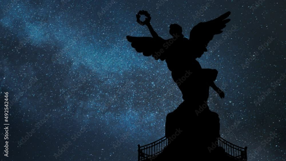 Angel Of Independence: Time Lapse by Night with Stars and Milky Way in Background- Mexico City, Mexico Angel Of Independence: Time Lapse by Night with Stars and Milky Way in Background- Mexico City, Mexico