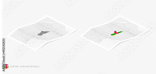 Set of two realistic map of Central African Republic with shadow. The flag and map of Central African Republic in isometric style.