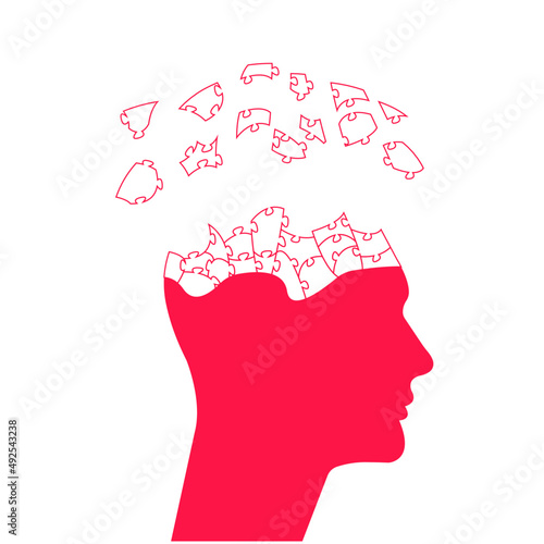 Human silhouette puzzle. alzheimer,memory loss,diseases concept.Brain and mental health.
