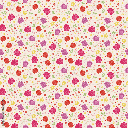 Vector seamless pattern with wildflowers in doodle style.