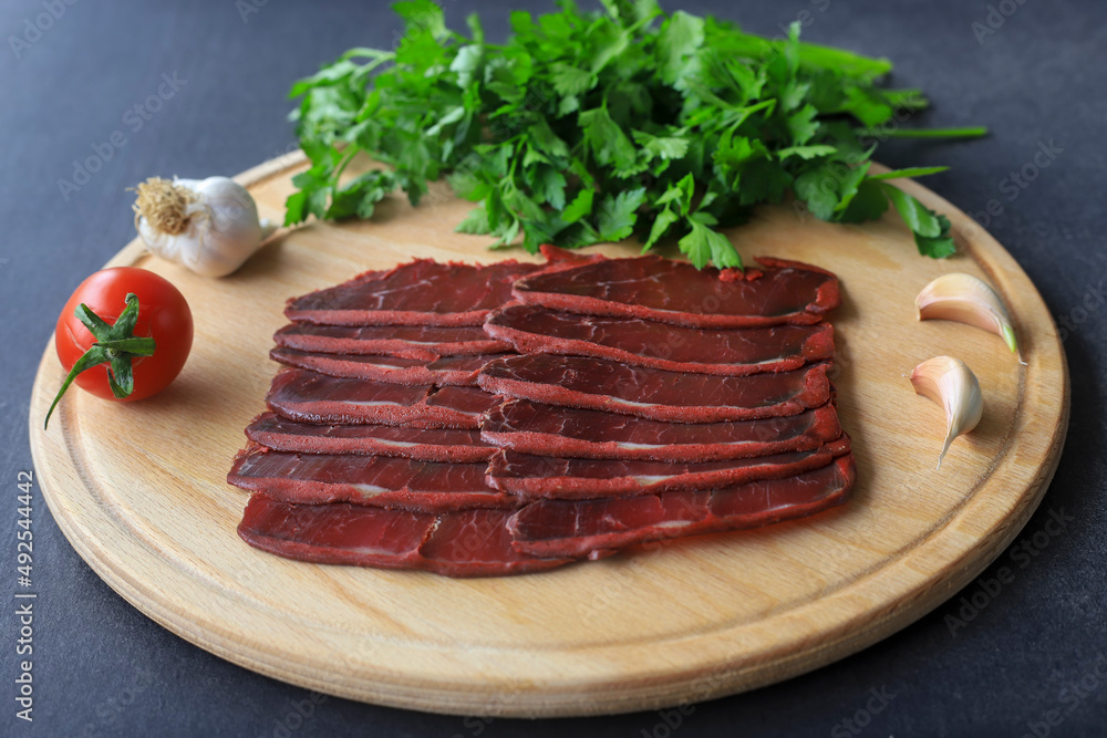 Turkish pastrami. sliced bacon. Pastrami is made from the ribeye and beef tenderloin parts of the cow. local name kayseri pastrami Turkish pastrami. sliced bacon. Pastrami is made from the ribeye and beef tenderloin parts of the cow. local name kayseri pastrami