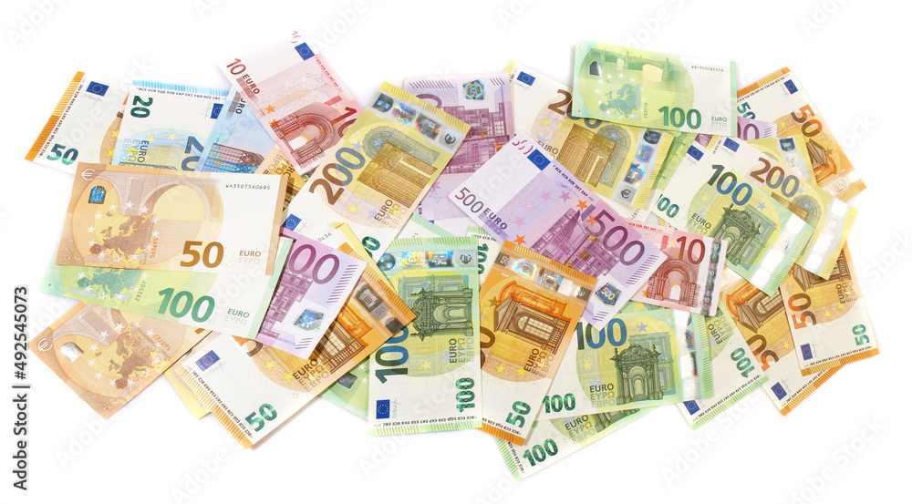 Bargeld, Euro Geldscheine - Banknoten Inflation Panorama Freigestellt - obrazy, fototapety, plakaty 