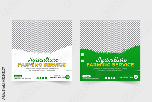 Agro farm service social media banner. Agricultural service banner. Agriculture farming service. Farming service flyer. Organic agriculture farm social media post. Organic farming banner.