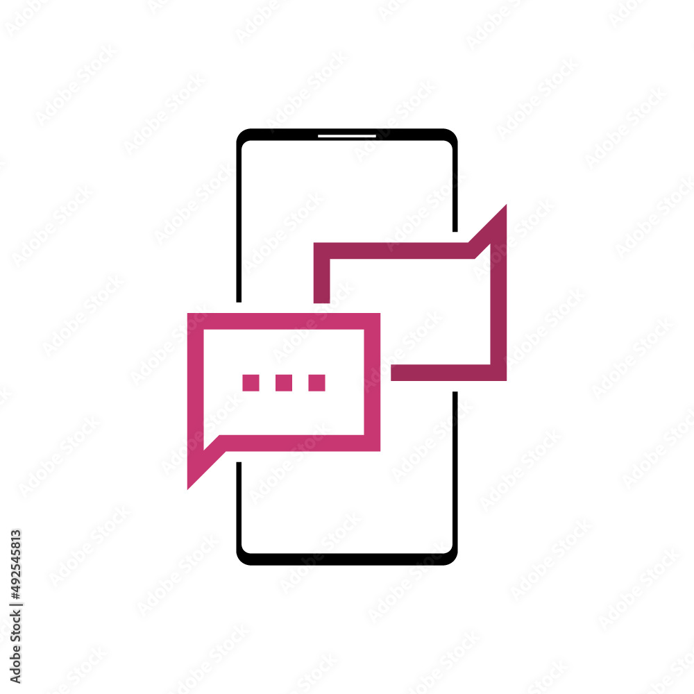 Chat box icon, speech bubble on smartphone screen sign isolated on white background Chat box icon, speech bubble on smartphone screen sign isolated on white background