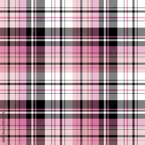 Seamless pattern in pink, black and white colors for plaid, fabric, textile, clothes, tablecloth and other things. Vector image.