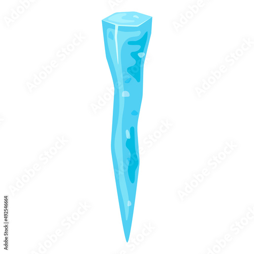 Icicle or broken piece of ice. Cold frozen arctic snowy object on white background, ice floe in cartoon style