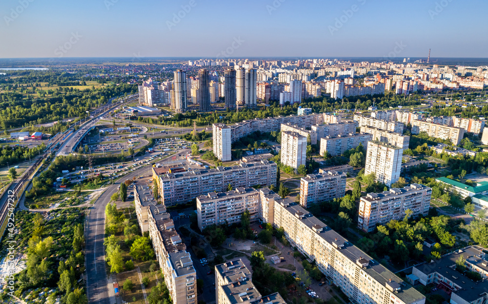 Aerial view of Raiduzhnyi district of Kyiv, the capital of Ukraine before the war with Russia