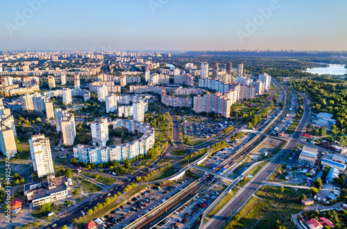 Birds eye view of Troieshchyna district of Kiev, the capital of Ukraine before the war with Russia