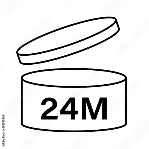 PAO cosmetic icon, mark of period after opening. Expiration time after package opened, white label. 24 month expirity on white background, vector illustration